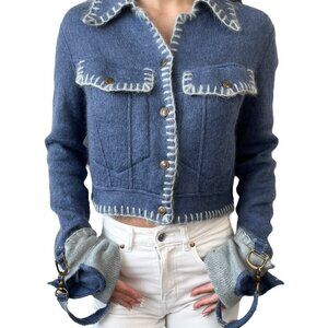 Christian Dior Vintage 2000 CD Logo Knit Cropped Jacket #40 Mohair Blue [104022]